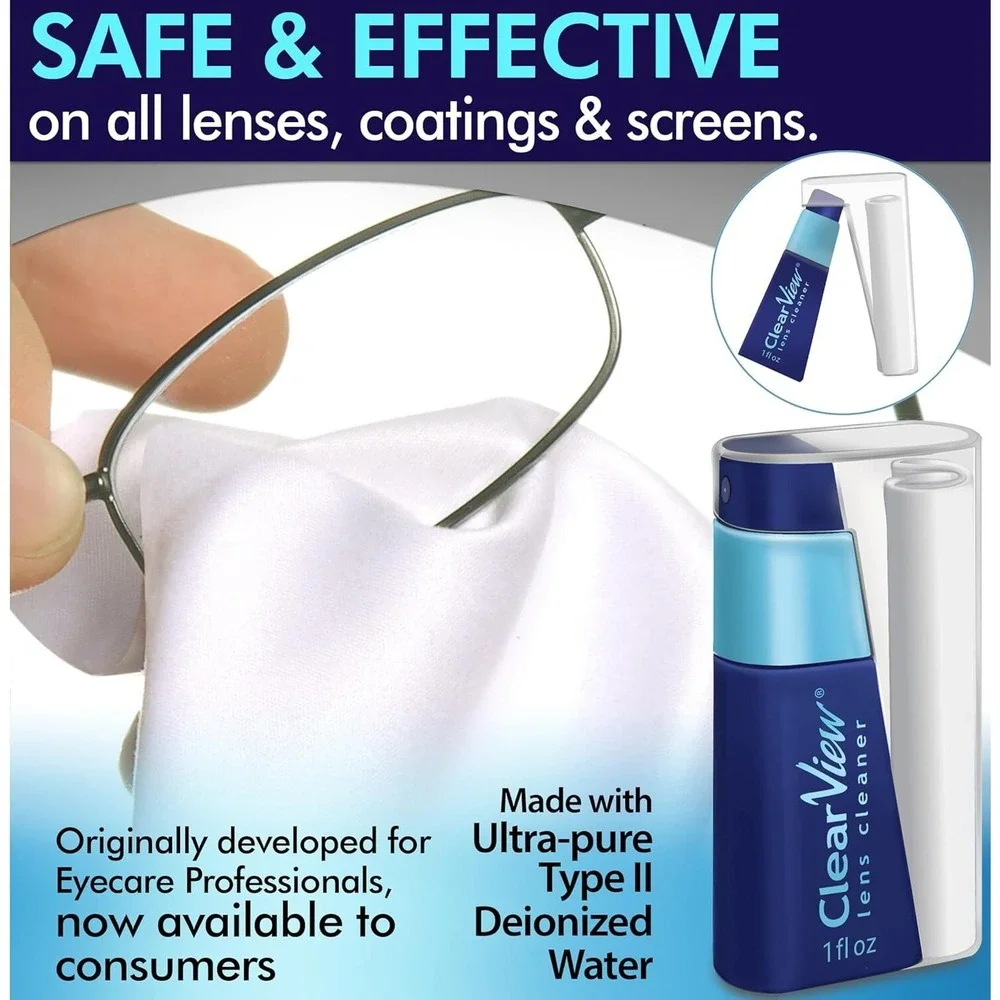 Clear View Lens Cleaner Kit Travel Combo w/ Cloth Safe For All Lenses, 1oz.